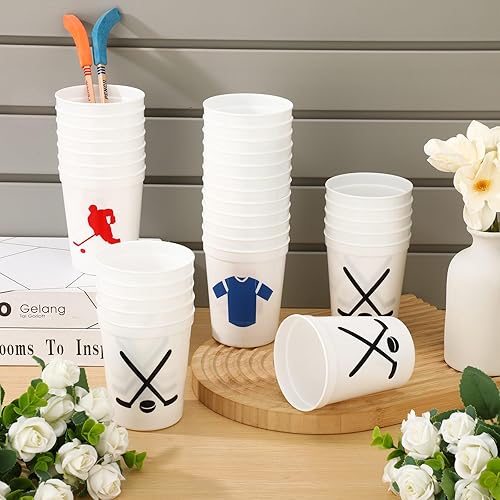 Miniatura 7 de Zhehao 30 vasos de plástico con pelota deportiva, vasos de plástico reutilizables a granel para bebidas de 16 onzas, vasos deportivos apilables para