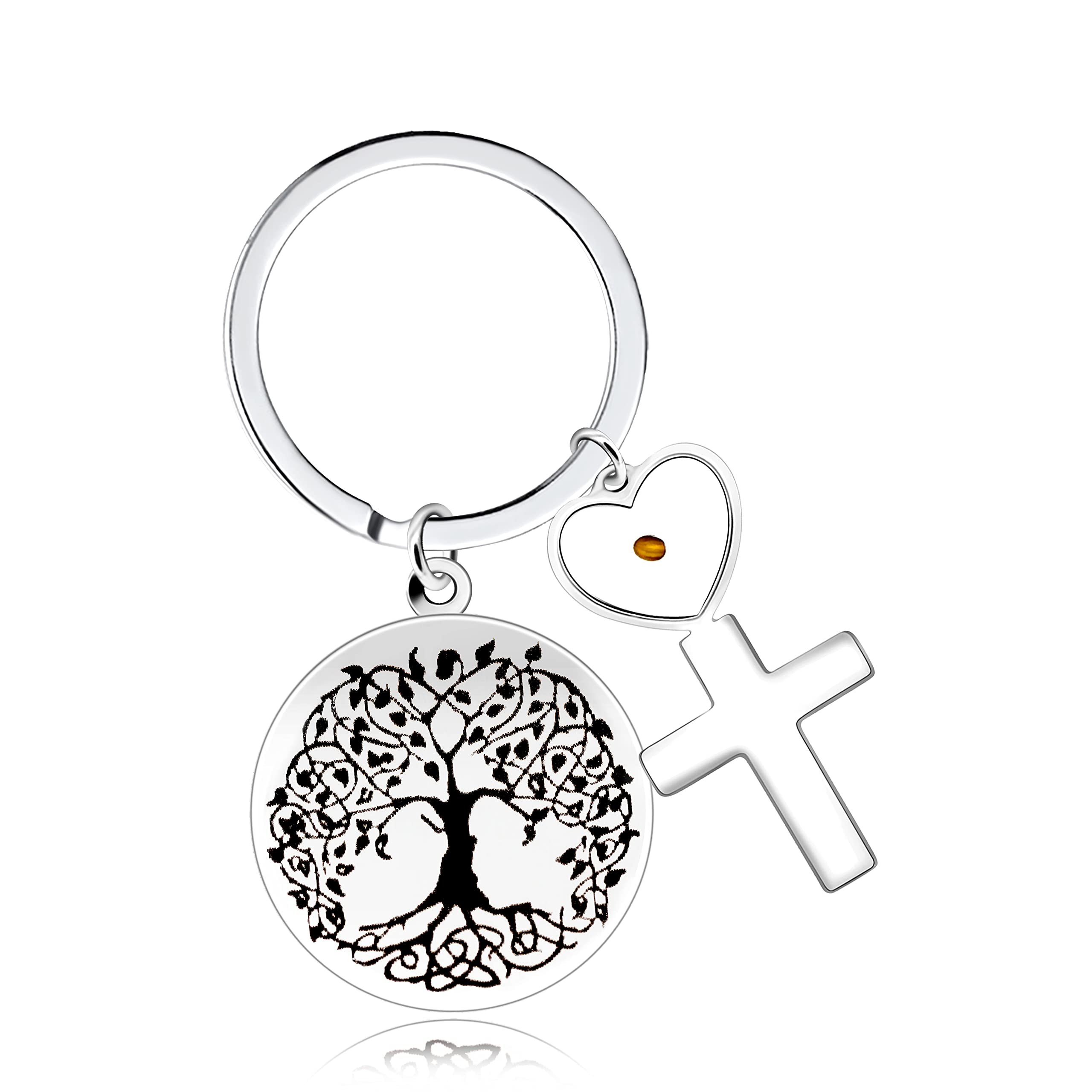 Uloveido Stainless Steel Family Tree of Life Vintage Keychain Real Mustard Seed Key Chain Ring Y764