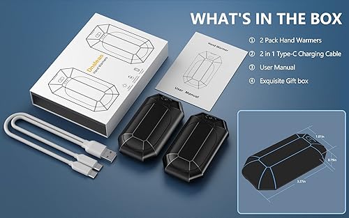 Miniatura 8 de Hand Warmers Rechargeable, Dnaleao 2 Pack 4000mAh Electric Portable Pocket Heater, Heat Therapy Great for Outdoors, Hunting, Golf, Camping, Warm