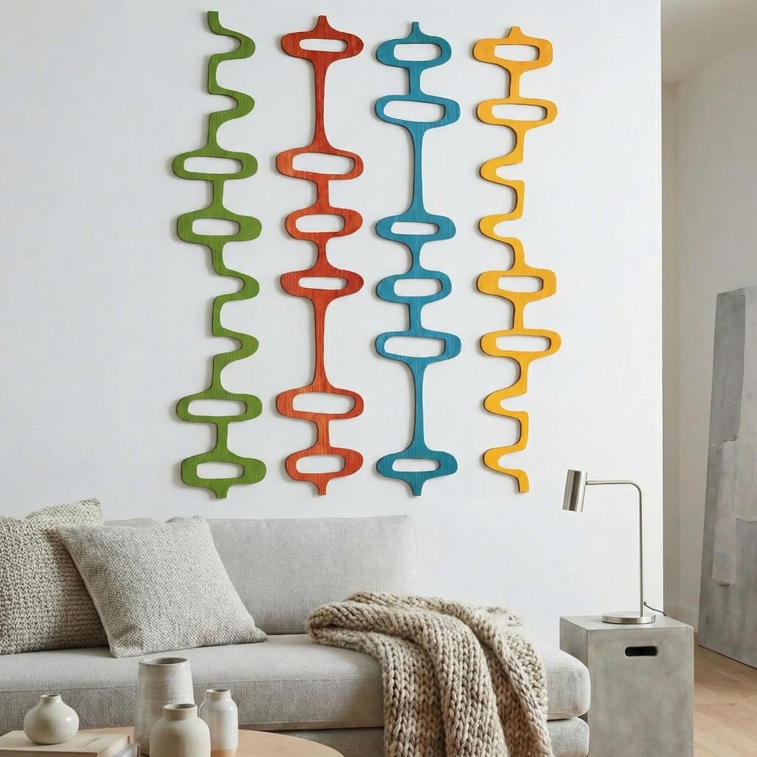 Wenqik 8 Pack Mid Century Modern Wall Decor Wood Midcentury Vintage Retro 3D Large Art Wall Sculpture Elegance Abstract Geometric Panels for Interior Living Room Home Office Bedroom(Medieval Colors)