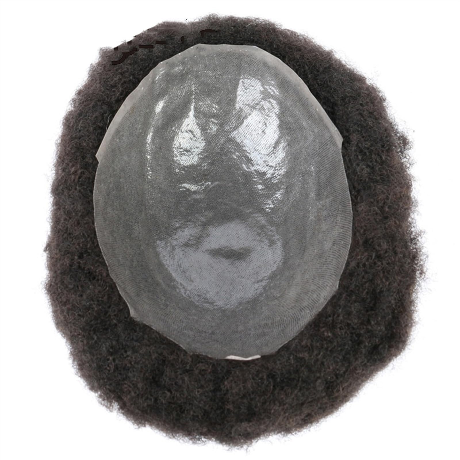 Tupet dla mężczyzn afro dla mężczyzn, pełna cienka skóra, na bazie poliuretanu, treska, peruki z prawdziwych włosów, 20 x 25,4 cm, męskie włosy, 6 mm, splątane kręcone włosy, zamiennik przedłużenia