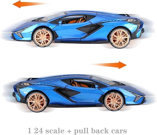 Miniatura 12 de SASBSC Toy Cars Lambo Sian FKP3 - Auto modelo de metal con luz y sonido, auto de juguete con retroceso para niños a partir de 3 años (verde militar)