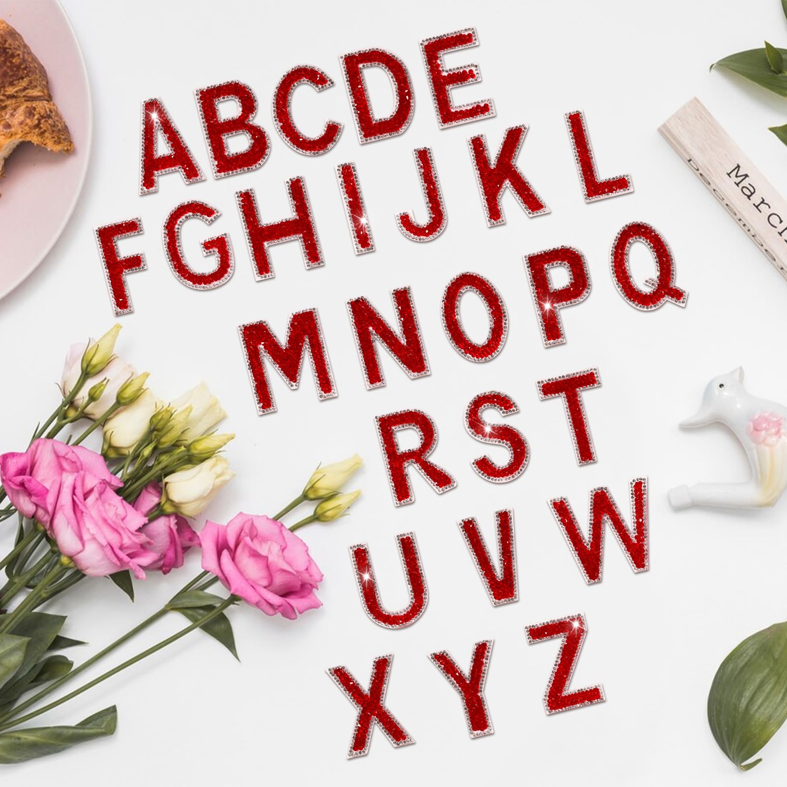 72 calcomanías de letras de diamantes de imitación de cristal del alfabeto A-Z y números del 0 al 9, parches de letras autoadhesivas con purpurina brillante para decoración de ropa, manualidades