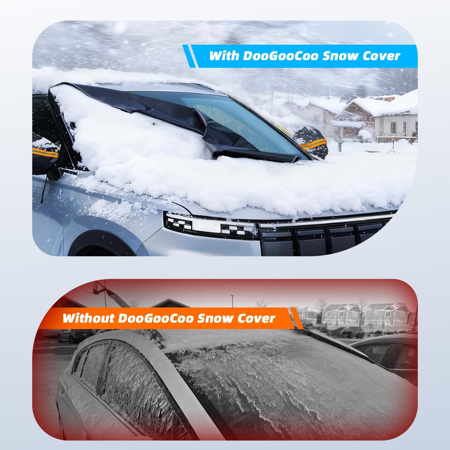 DooGooCoo [Upgraded] Car Windshield Cover for Ice and Snow [700D Waterproof Fabric]-Windshield Snow Cover for Winter Snow & Frost, Suitable for Car, Sedan and SUV image 4