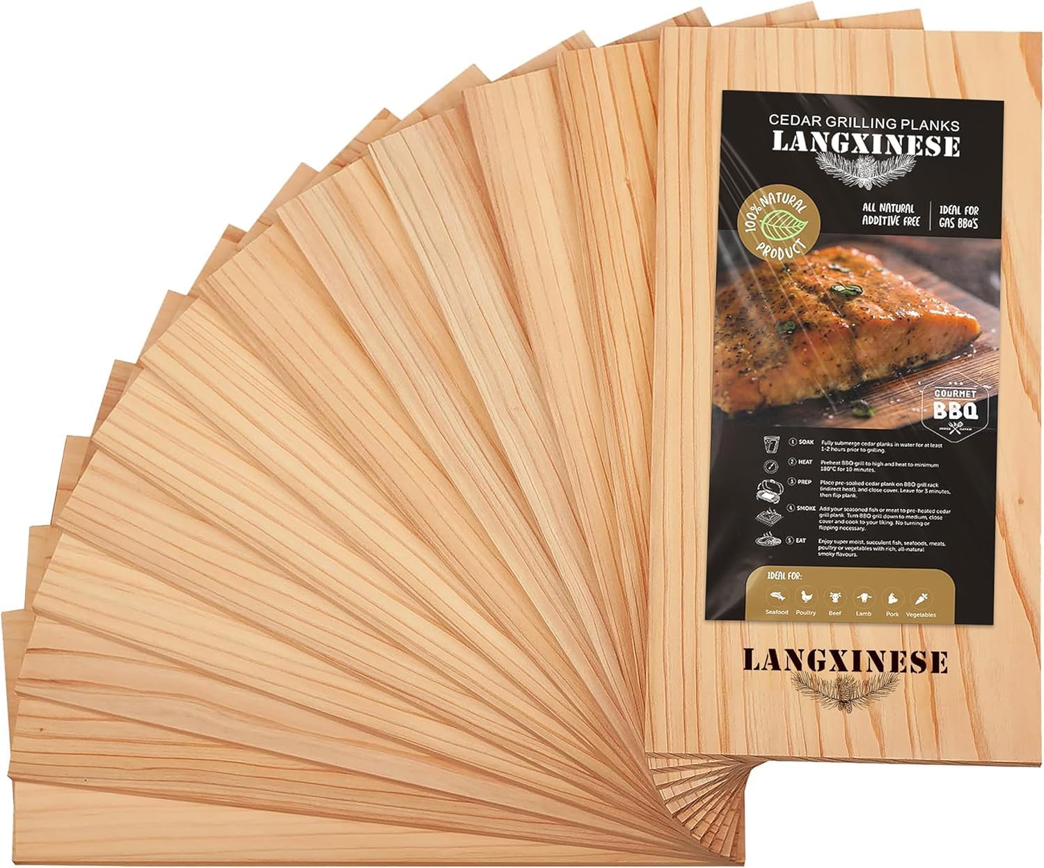 Planches de cèdre pour griller saumon, 27,9 x 12,7 cm, lot de 12, ajoute saveur fumée