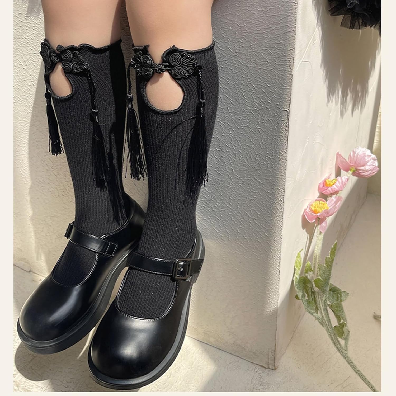 Sock,Chinese Knotting Socks for Kids Socks NonSlip Stretchy Fringed Trim Knee Highs Socks Girl Dancing Dress Socks