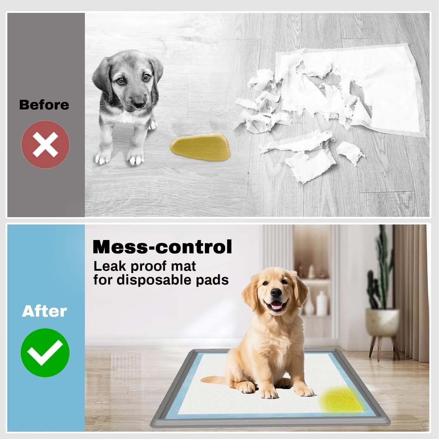 Gray Silicone Dog Pee Pad Holder, Fits 24"x24" Training Pads, Non-Slip High Edge Tray for Puppy Potty Training, Easy Clean