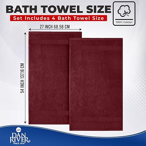 Miniatura 2 de DAN RIVER Juego de 4 toallas de baño, 27 x 54 pulgadas, 100% algodón, más grandes y ligeras, de secado rápido, súper suaves y absorbentes, toallas