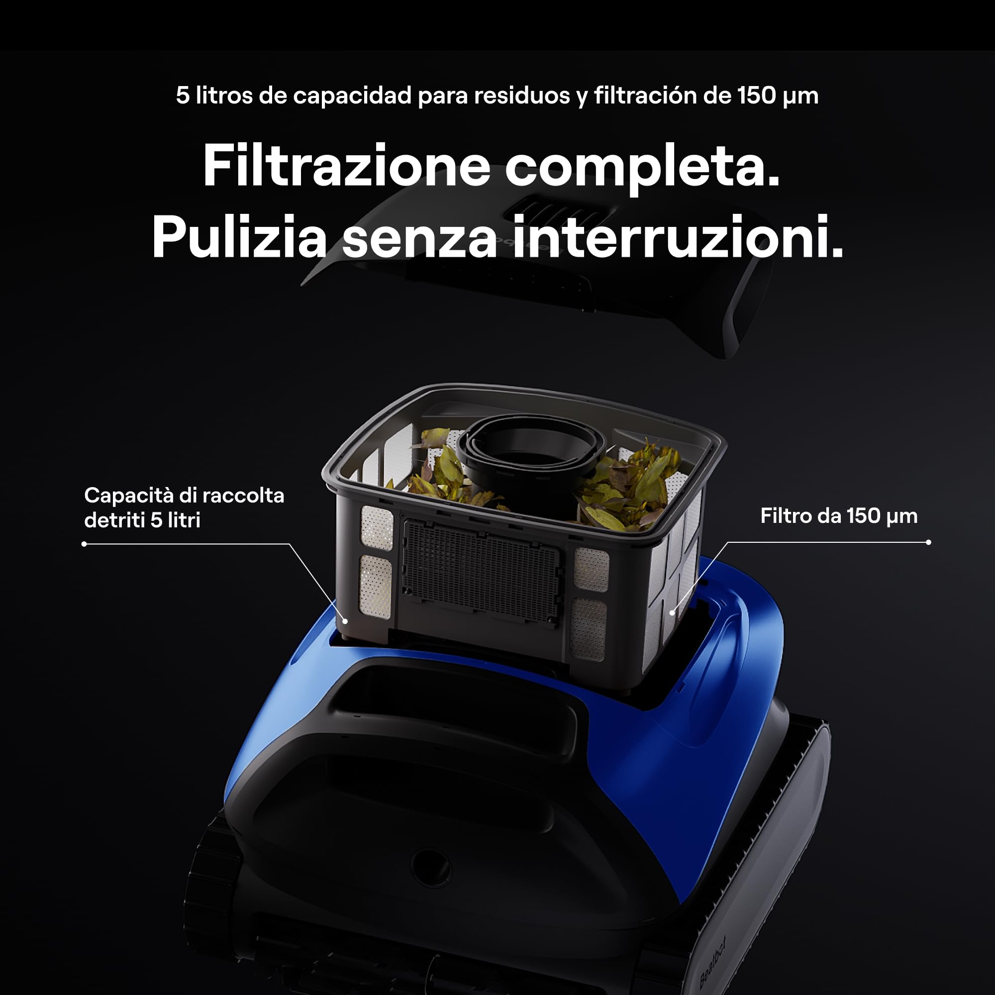 Beatbot Sora 30 Robot Piscina pareti e Fondo, Linea d'Acqua,Blu Marino | Pareti e Fondo, Linea d'Acqua,Piattaforme,Robot Piscina Senza Fili,Parcheggio in Superficie, App, Filtrazione ultrafine, 5L