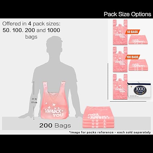 Miniatura 31 de YoYoRain Bolsas blancas de agradecimiento, 100 bolsas para camisetas, bolsas para llevar, bolsas de comestibles, reutilizables y desechables, rojo