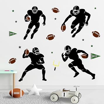 Yovkky Football Players Wall Decals Stickers, America Sportsman Silhouette Home Kids Boy Teen Bedroom Decor, Super Bowl Rugby Sport MVP Stars Playroom Living Room Decorations Art