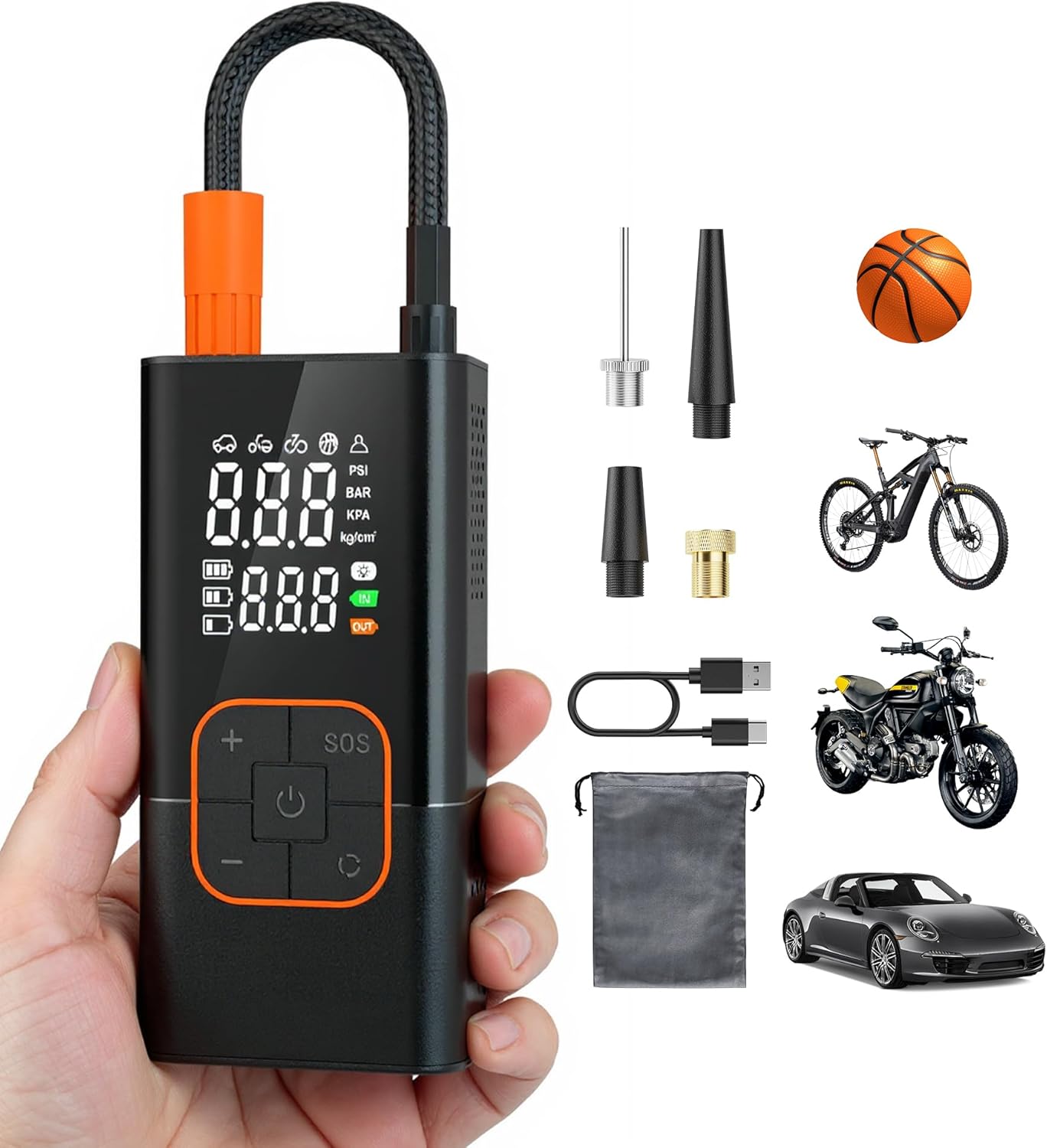 Tire Inflator Portable Air Compressor - 150PSI Air Pump for Car Tires, Portable Air Compressor with Digital Tire Pressure Gauge, Cordless Electric Bike Pump for Inflatables, Motorcycle, Ball