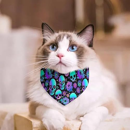 Miniatura 4 de Pañuelo para perro, diseño floral, diseño de calavera y triángulo, ajustable, para cachorros, gatos, lavable, accesorios diarios, decoraciones para