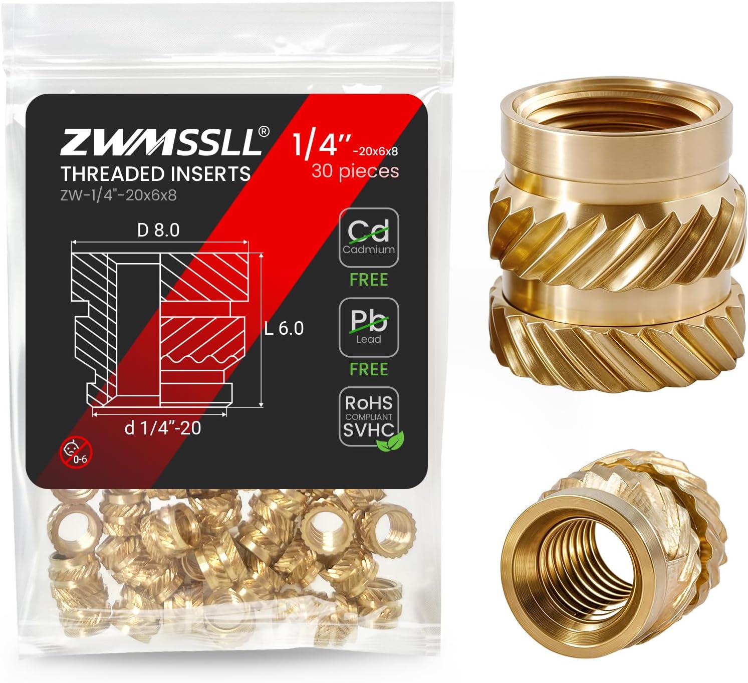 1/4“-20x6x8 30pcs Heat Set Insert