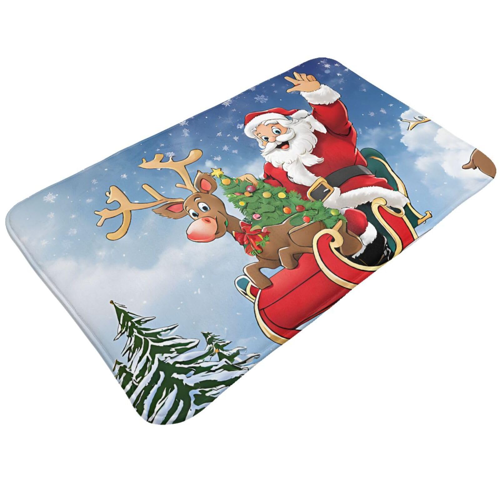 Merry Christmas Printed Print Living Room Bathroom Kitchen Anti Slip and Absorbent Carpet, Indoor Entrance Door Muddy Floor Mat, Ultra Soft Washable Carpet 21x31.5 Inches