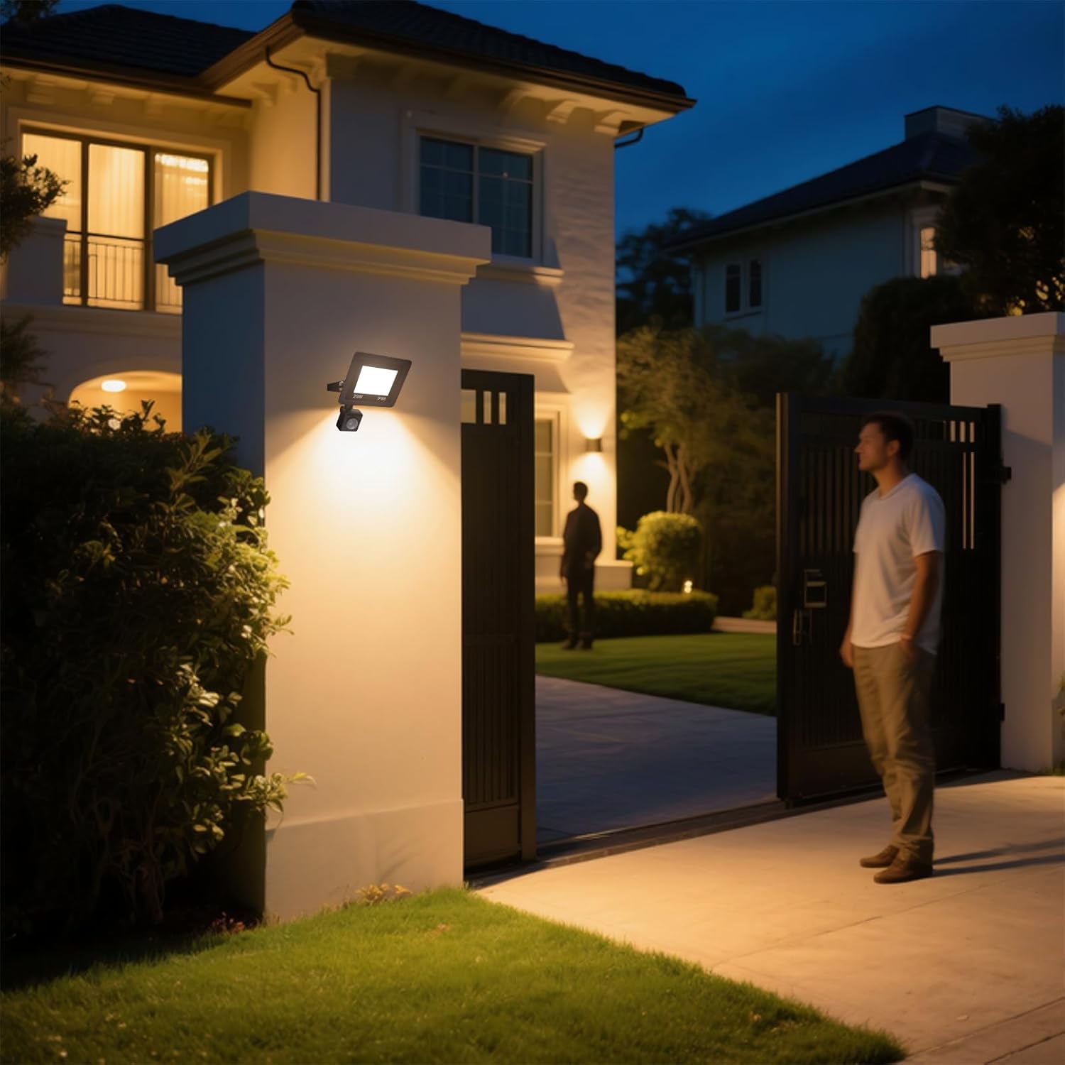 MIWAT 3-Pack 20W Motion Sensor Warm White LED Flood Light - IP66 Waterproof Black Work Light with Plug for Patios, Workshops, Walkways