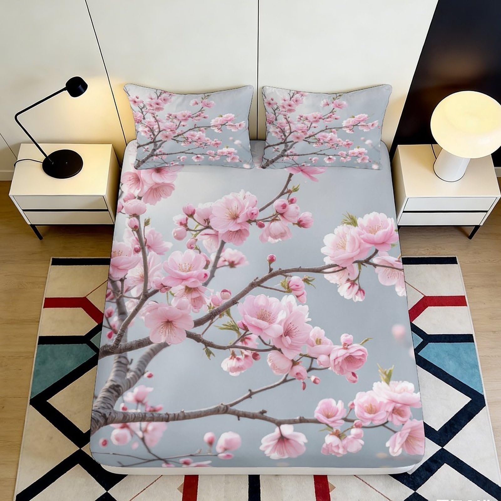 Pnayamiorkfel Style-4 3D Printed Sakura Blossom Fitted Sheet Microfiber Bedroom Decor Cherry Flower Bed Cover For Home Guest Room 90X200x25cm