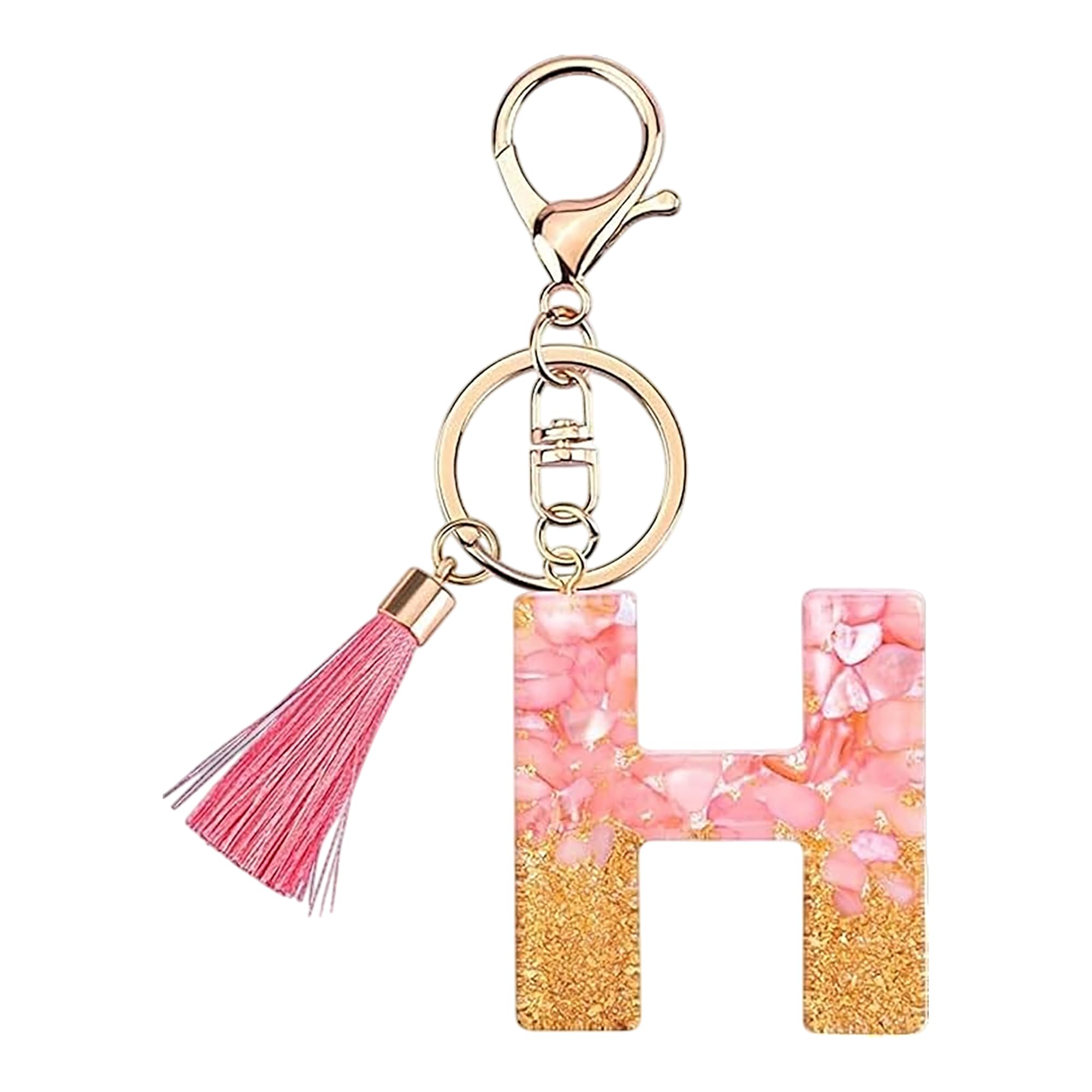 Rohans Pink and Gold Resin Alphabet Initial Letter Keychain, Bag Charm, Key Ring with Lobster Clasp (H)