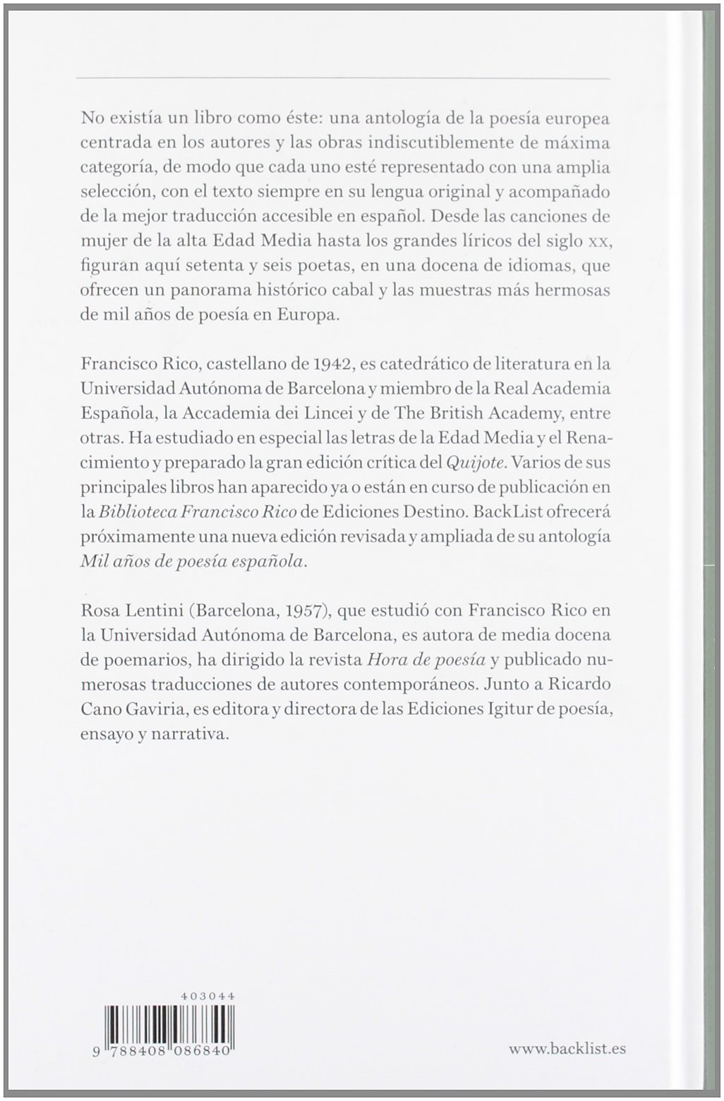 Mil años de poesía europea: La antología definitiva de la mejor poesía europea (BackList Clásicos)