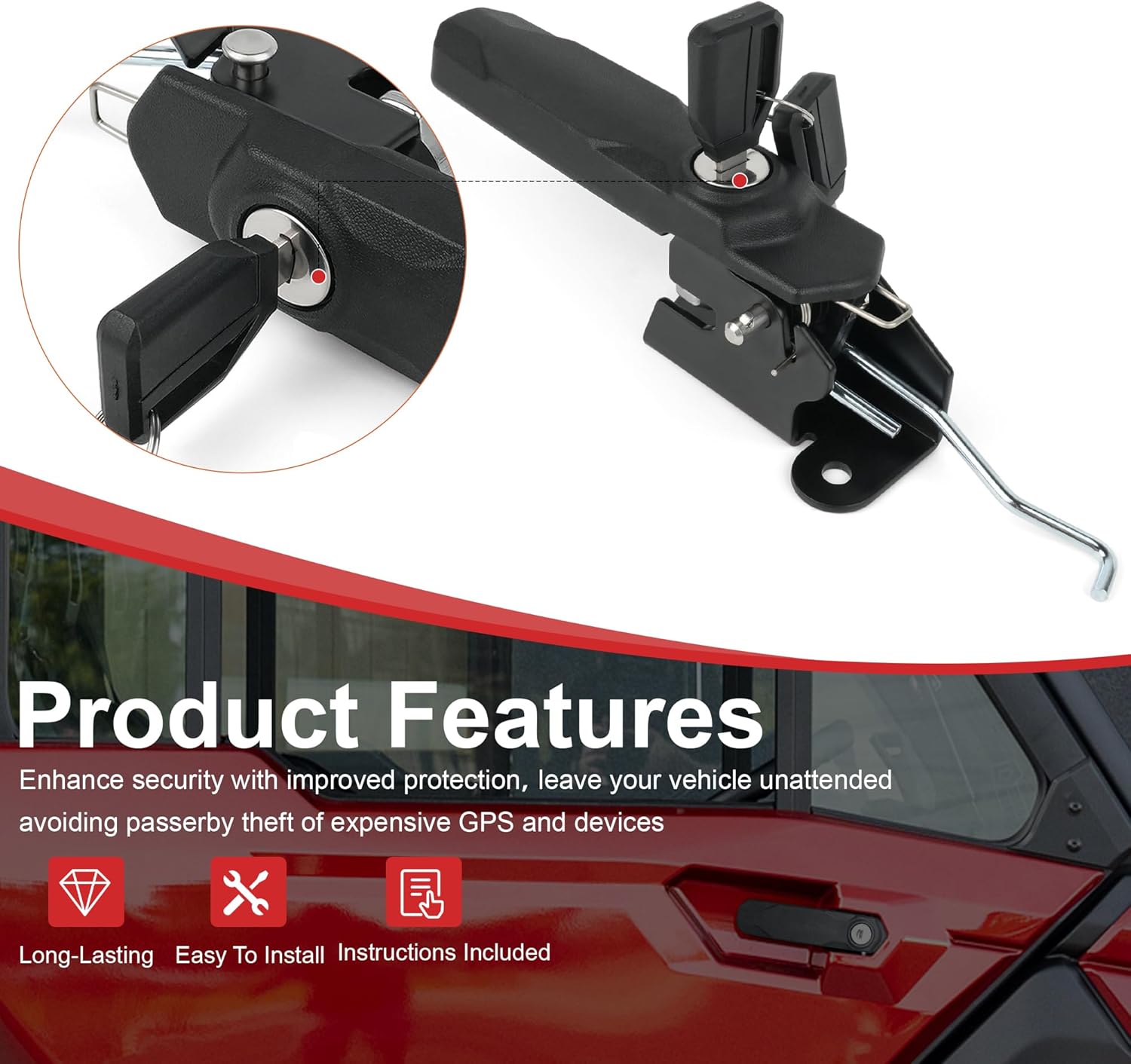 Front Right Deluxe Cab Full Door Handle Barrel Lock Replacement for Can-Am Defender HD10 HD9 2025-Up UTV Side-By-Side Adds on Passenger Side RH