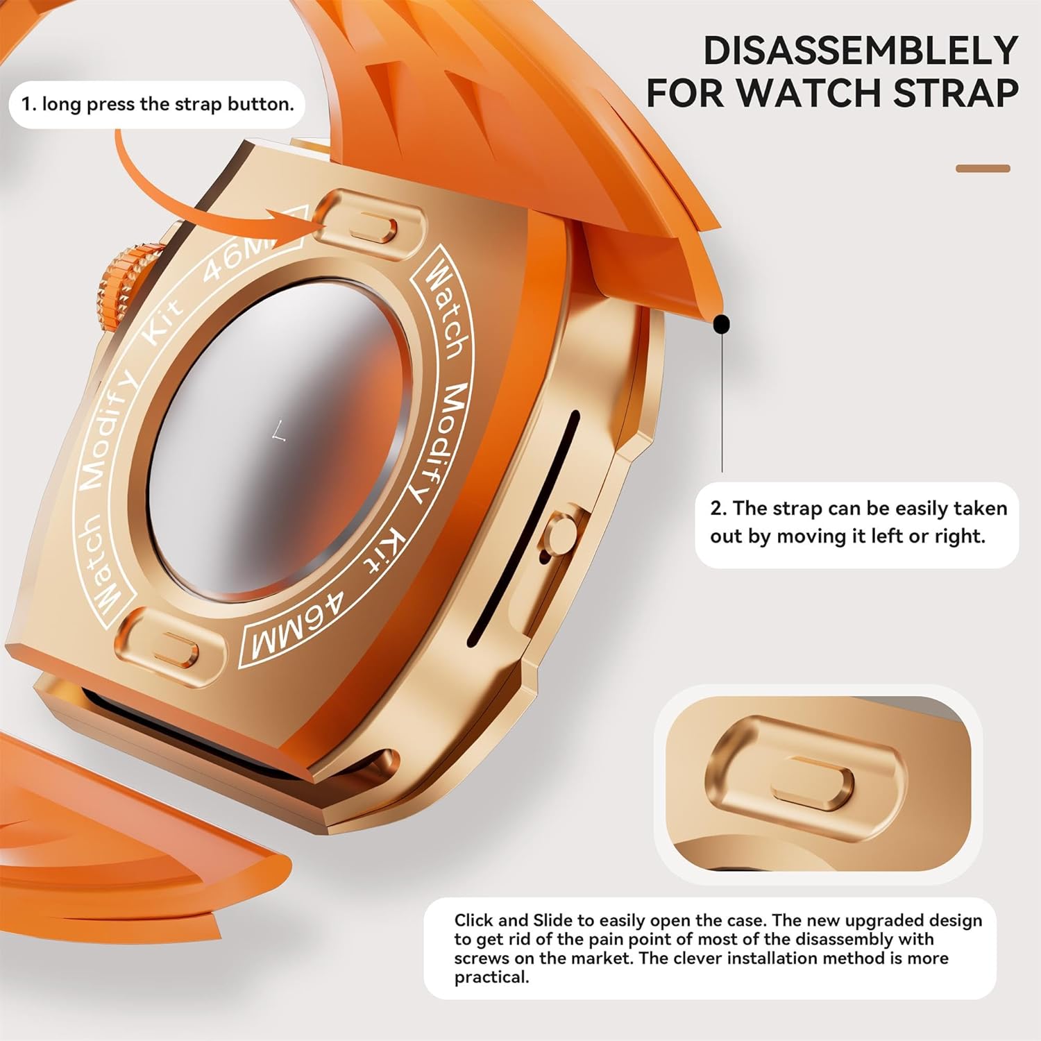 VeveXiao Rugged Metal Case with Band Compatible with Apple Watch Series 10 46mm Bands, Luxury Tactical Bumper Metal Protective Cover Case with Silicone Strap for Mens Womens Strap (Rose Gold Orange)