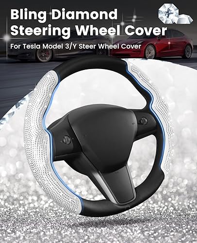 Miniatura 3 de Funda para volante de automóvil con diamantes de imitación brillantes con diamantes de imitación brillantes con diamantes de imitación, accesorios