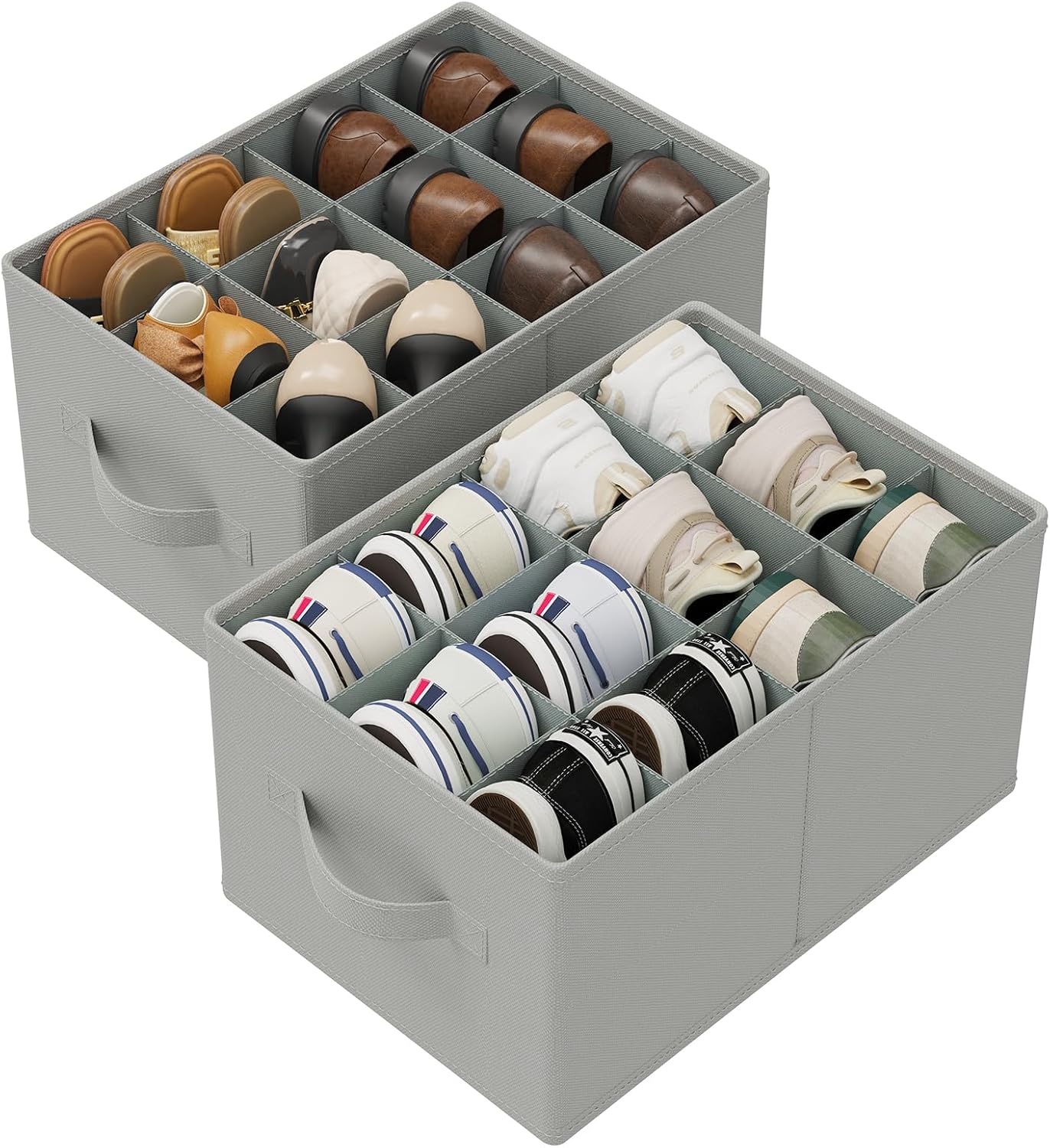 Shoe Organizer, Fits 24 Pairs, 2 Pack, 16.5x12.6x10.2 In, Grey