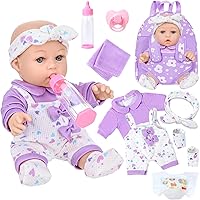 UZIDBTO 12 Inch Realistic Baby Doll with Flower Backpack Carrier, Clothes, Pacifier, Bottle & Diaper - Pretend Play Set for Girls 3+