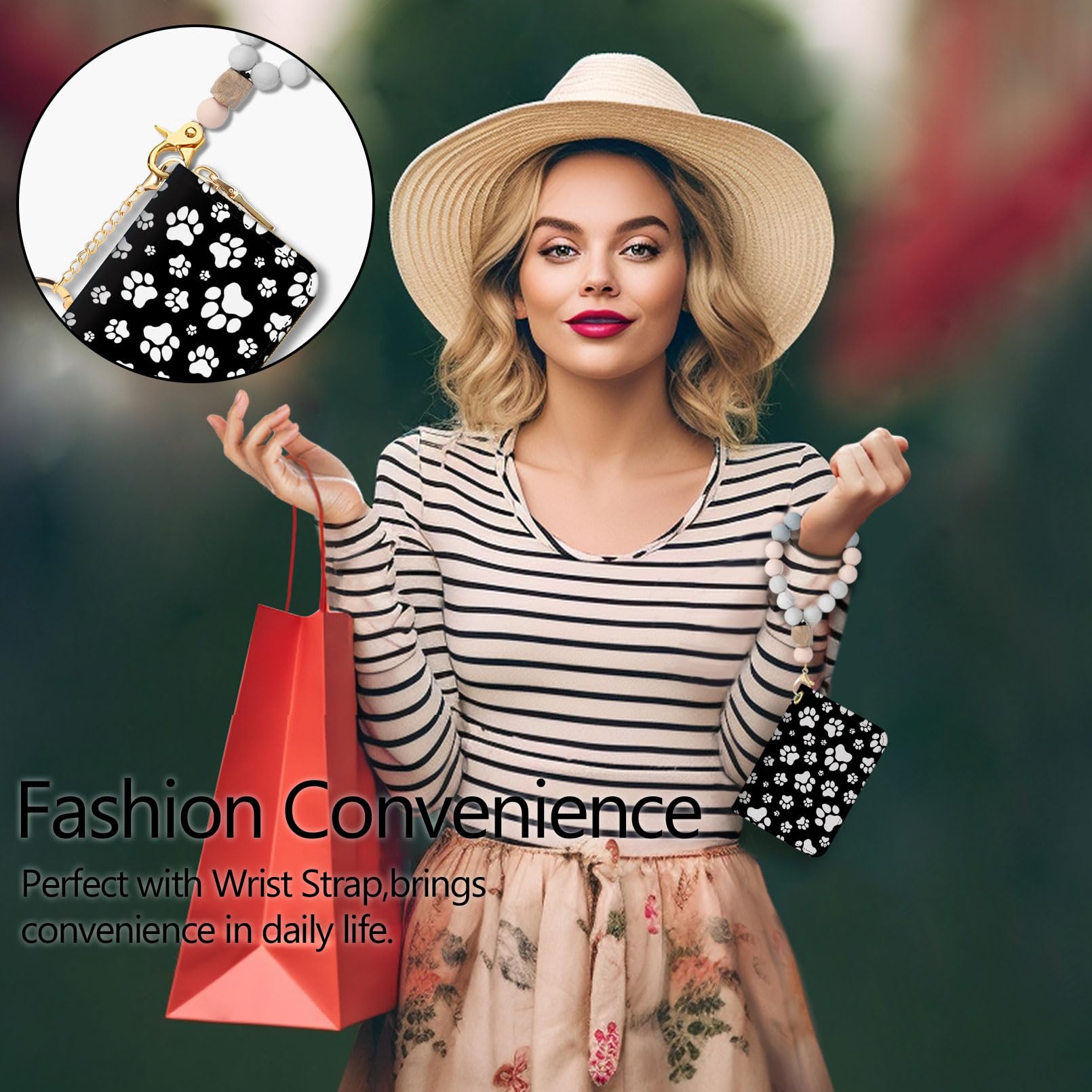 Blusabaca  Credit Card Holder for Women, Gothic Floral Small RFID Wallet with Zipper, Card Keychain Wallet, Leather Wallet Card Case, Business Accordion Wallet Gift: Dog paw