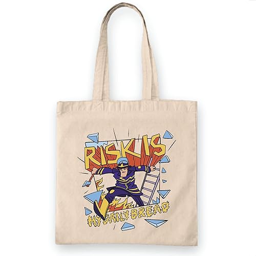 Funny Firefighter Gift Risk is My Daily Bread Fire Quote Gift for Firefighters Natural White Multicolor Canvas Tote Bag