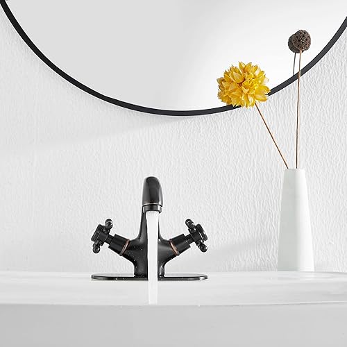 Miniatura 6 de Grifo de baño de bronce aceitado GGStudy grifo de tocador de baño de una sola manija de un agujero grifo de lavabo de baño con placa de cubierta