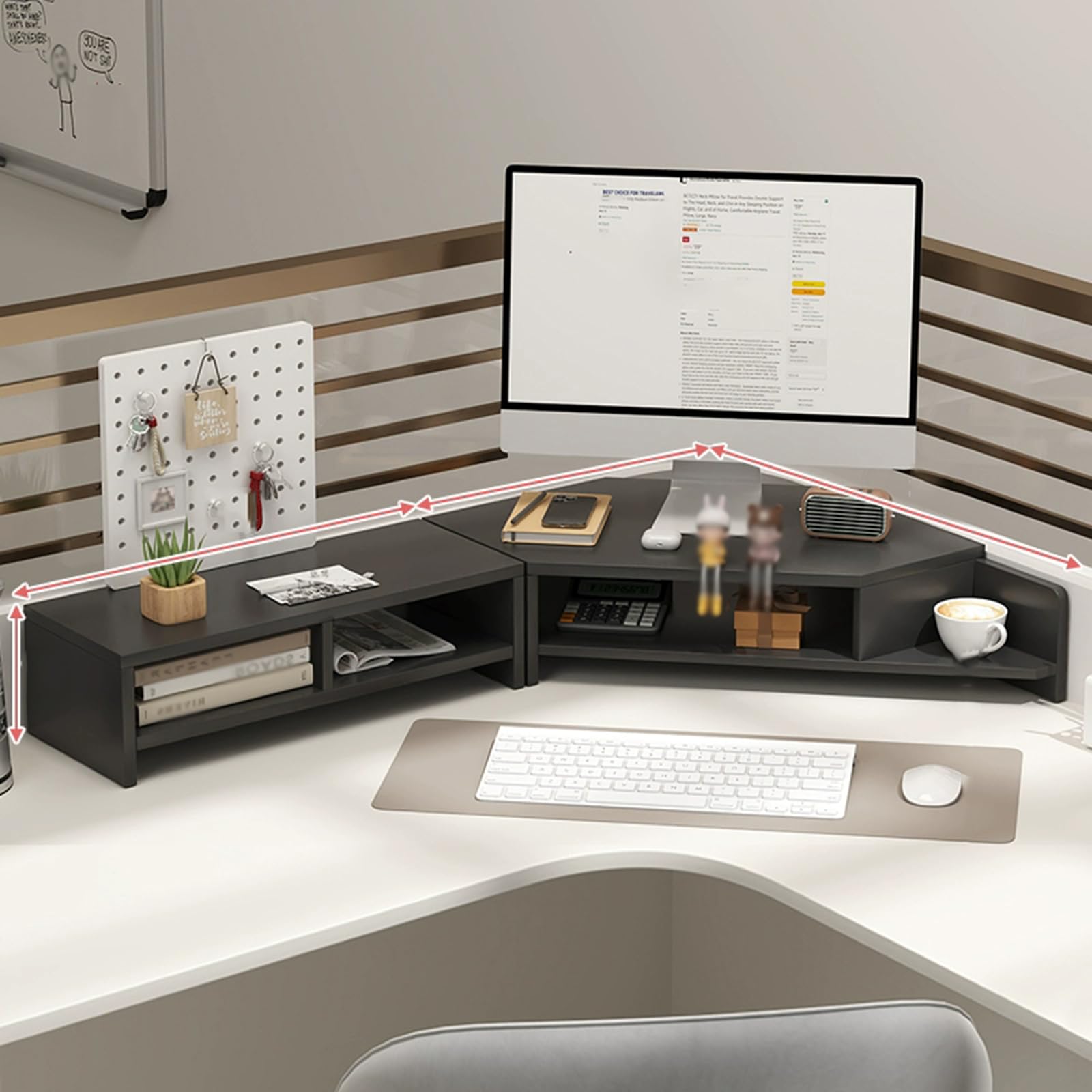 Étagère d'angle de bureau pour double écran, le confort pour le télétravail