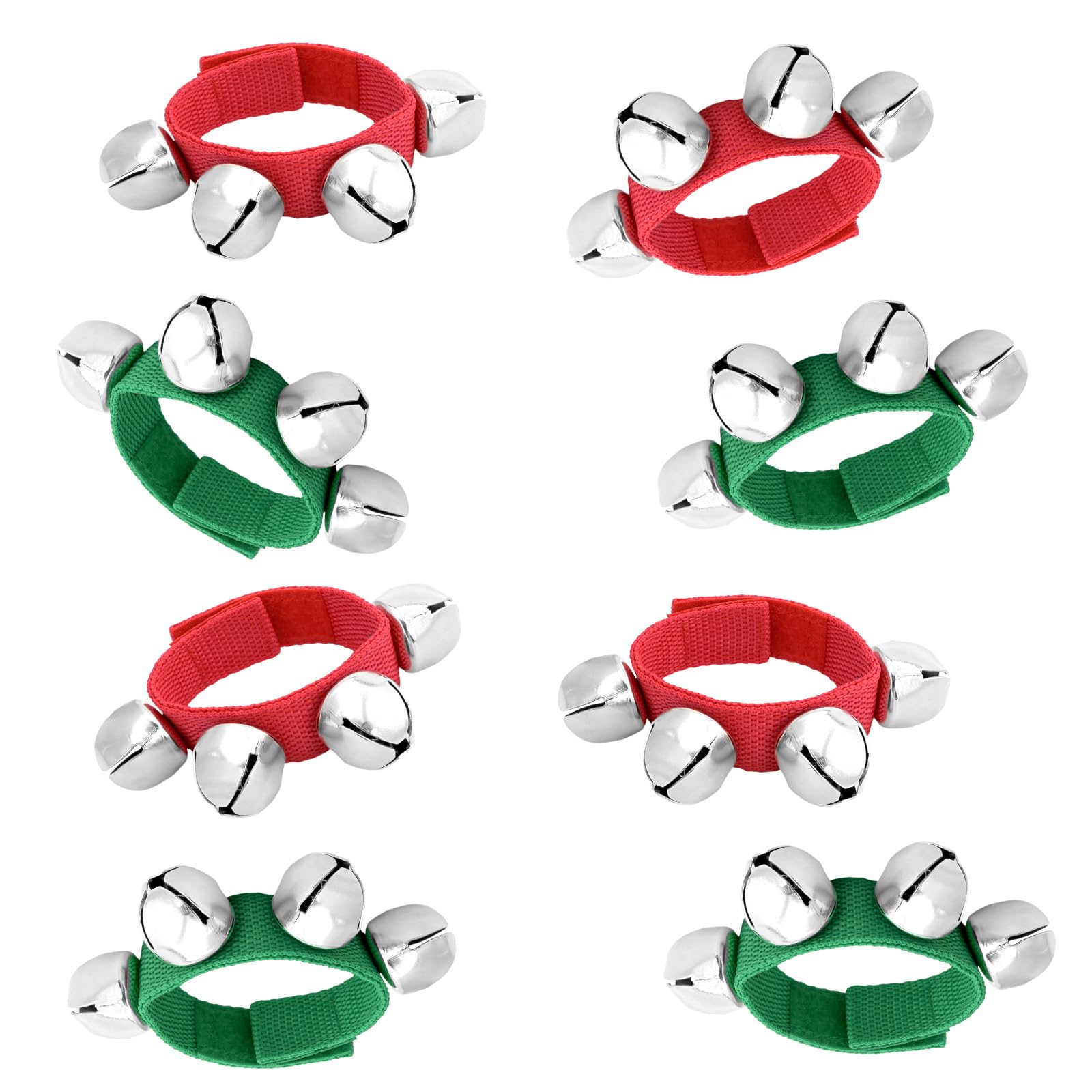 NACHLYNN 8 Pcs Christmas Wrist Bells Bracelet Sleigh Jingle Bells Suitable for Party Musical Instrument Birthday Favors Green