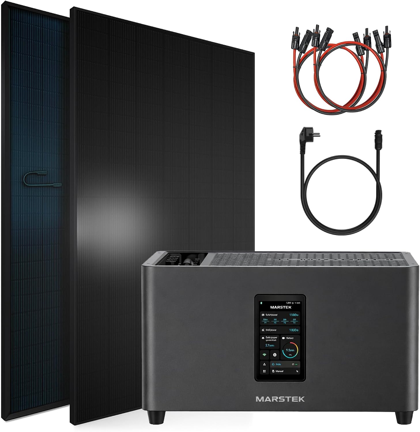 SUNNIVA® 920W Balkonkraftwerk mit 2,56 kWh Speicher MARSTEK Jupiter + C, BIFAZIAL FULLBLACK komplett Steckdose, PV Solaranlage Komplettset mit Solarspeicher, 2x 460W N-Type Glas-Glas Bifacial Module