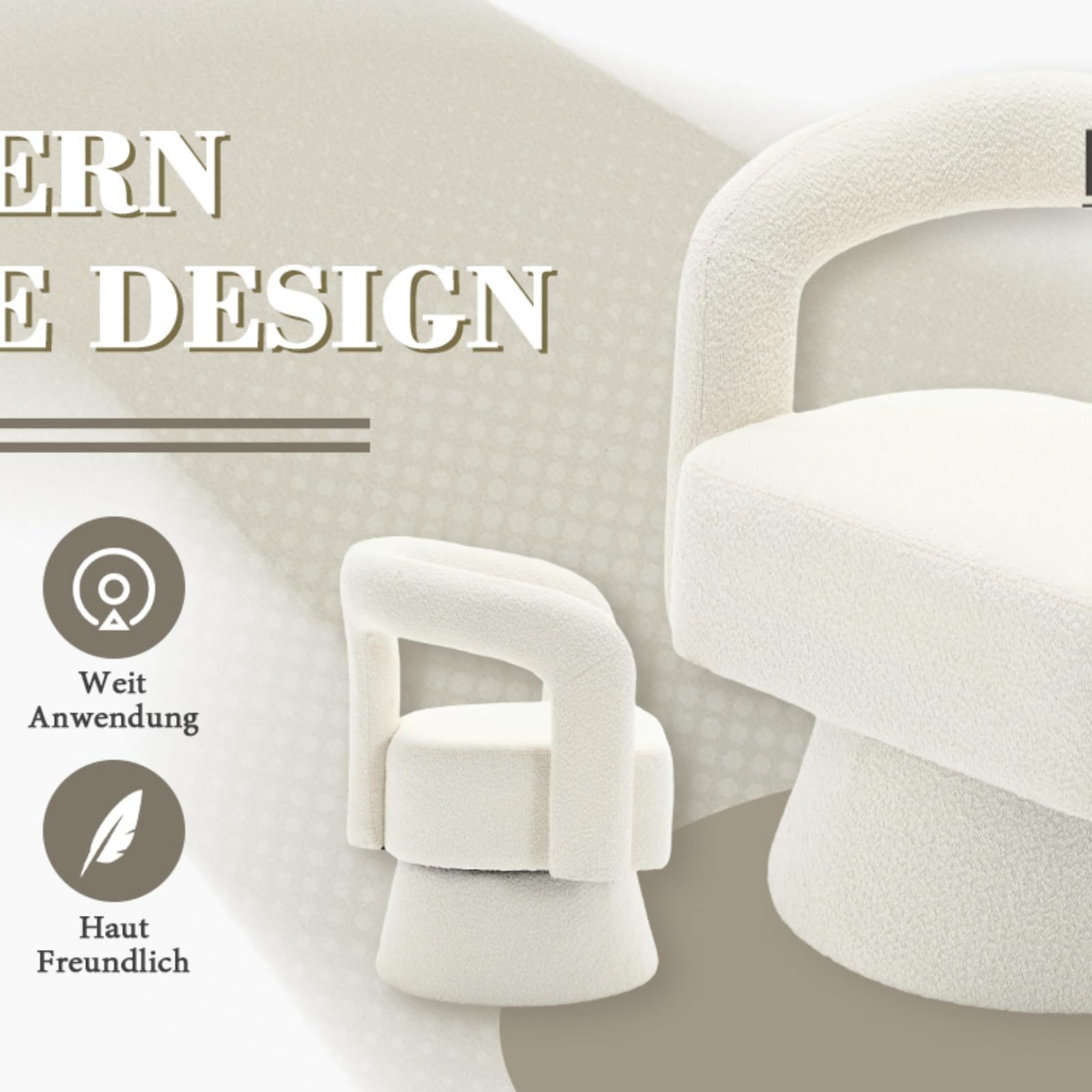 Sillas acentuadas giratorias de 360 grados, sillas redondas con acolchado ancho, silla de tela mullida para salón, dormitorio, oficina, sala de espera, beige
