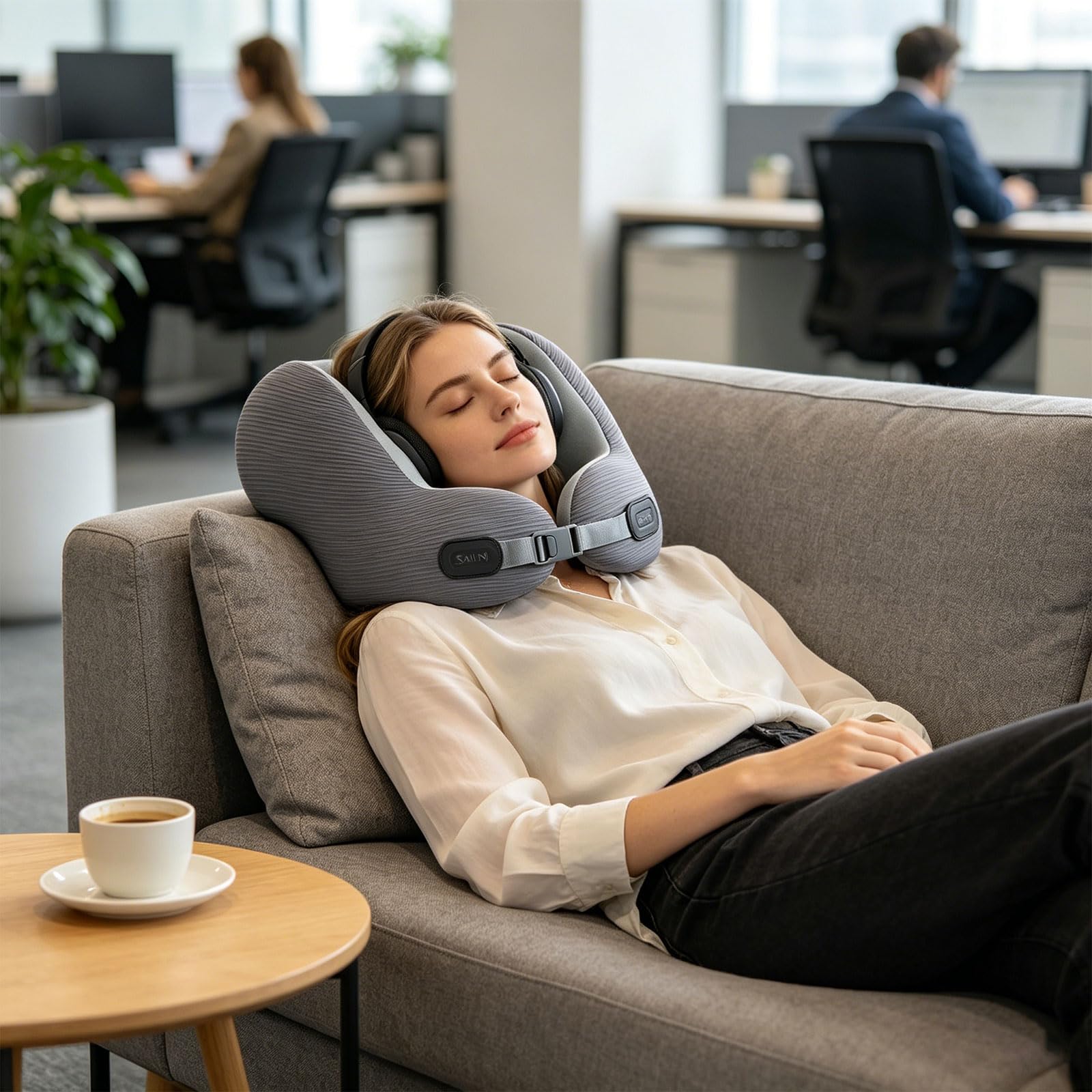 La almohada cervical de viaje con forma incluye fundas desmontables para las orejas y almohada de cuello ajustable de espuma viscoelástica para aliviar la presión