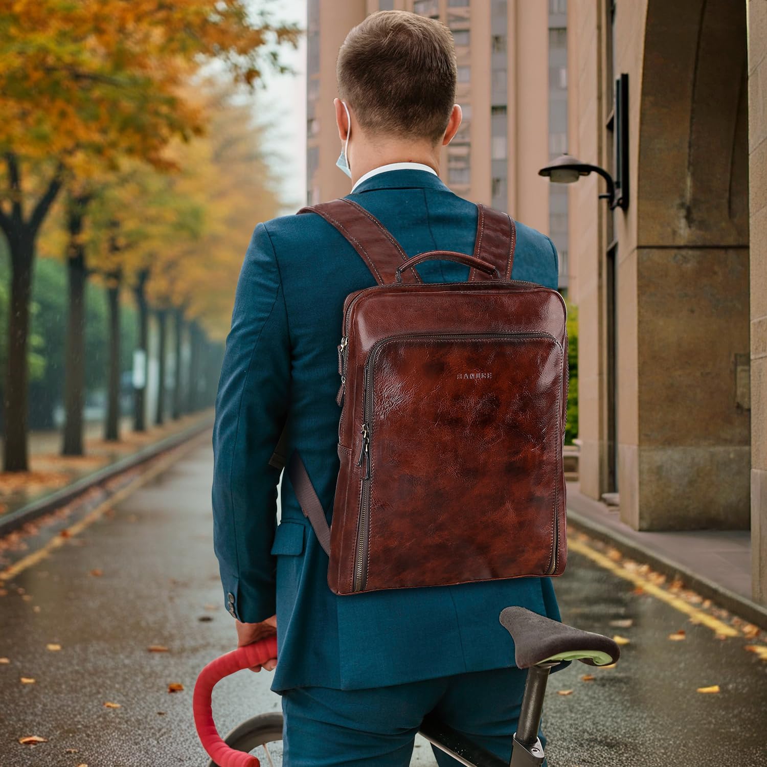 Banuce Full Grain Italian Leather Backpack for Men Laptop Backpack for Business Work Travel with Luggage Strap and Adjustable Strap Vintage Brown - Image 2