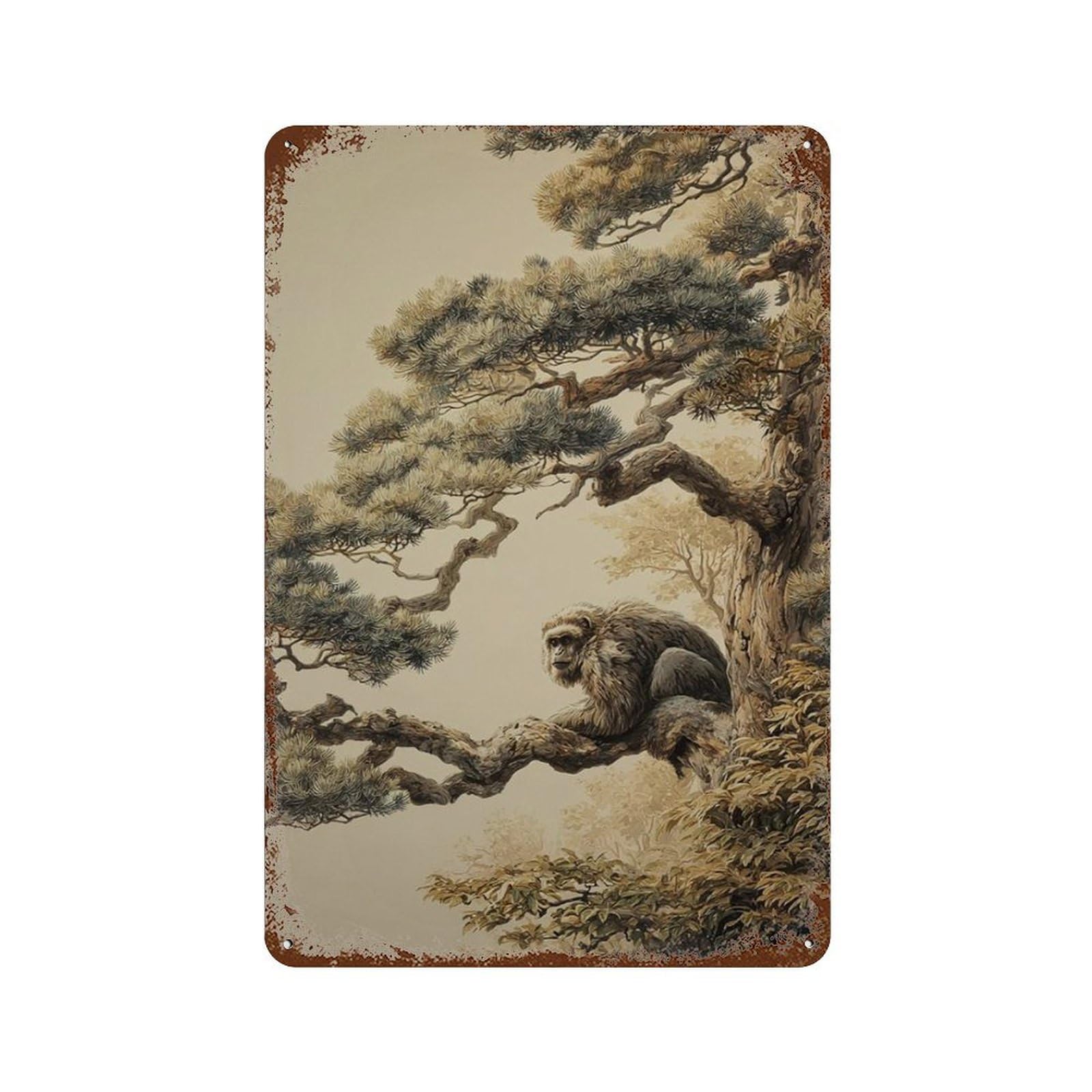 xiaoxiaoshen Japanese Mythical Creature Mountain Forest Ancient Spirit Nature Woodblock Style Wall Decor Art Metal Tin Poster Modern Home Decor Art Home Bar Shop Decorations Vintage Sign 30x20cm