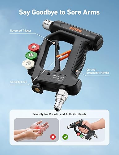 Miniatura 5 de AstroAI Pistola de lavado a presión corta con giro – Lavadora de alta presión con 4 boquillas y conector rápido giratorio de 3/8 pulgadas – 4060 PSI