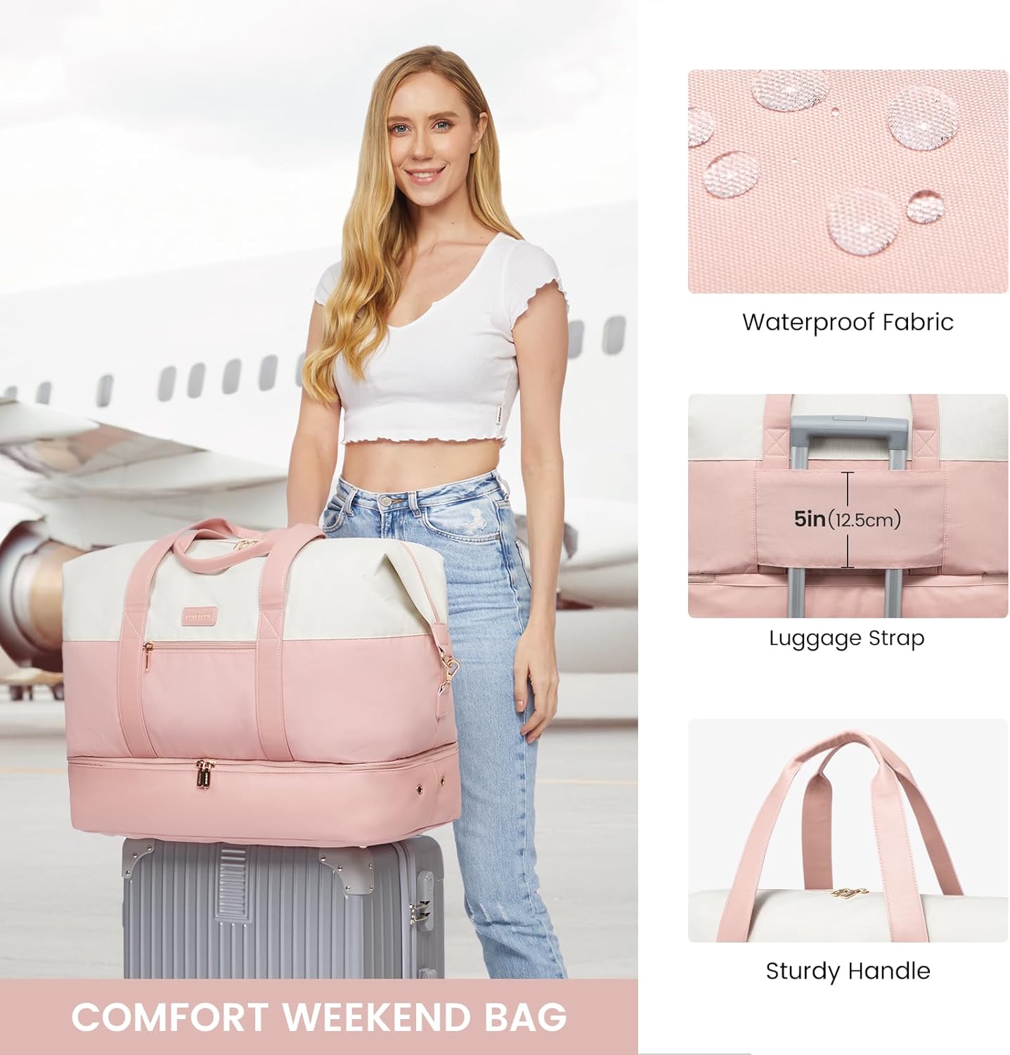 LOVEVOOK Weekender Bag, Large Travel Duffel Bag for Women with 2 Packing Cubes, Carry on Overnight Bag with Shoe Compartment, Mom Hospital Bags for Labor and Delivery - Image 7