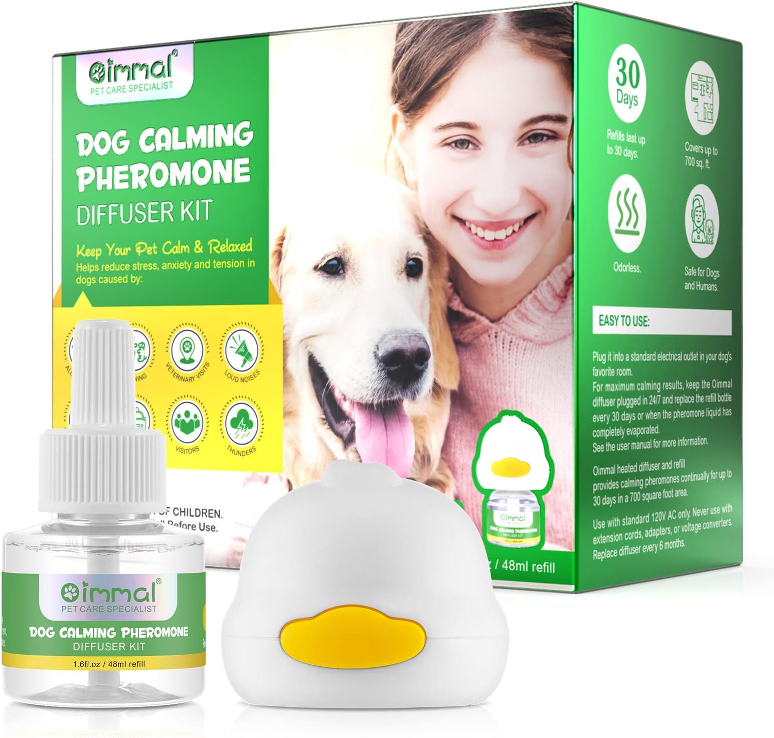 Calming Diffuser for Dogs, Dog Calming Pheromone Diffuser Kit to Relieve Separation Anxiety, Stress Barking and Chewing, and The Fear of Fireworks and Thunderstorms (30 Day), green