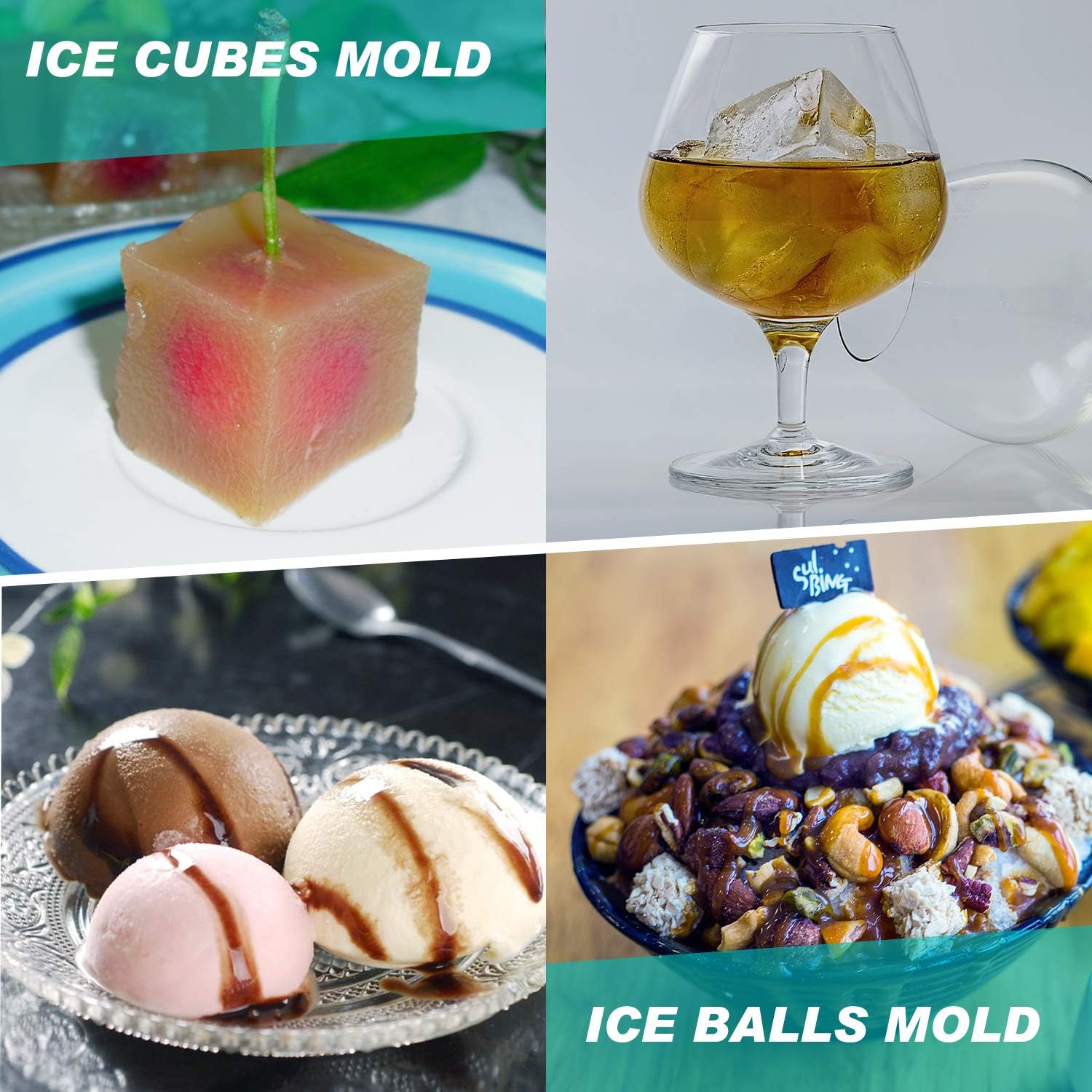 Ice Cube Trays Large, Silicone Ice Cube Tray Big Ice Cubes for Whiskey Ice Tray Ice Ball Maker Sphere Ice Mold- Large Round Spheres Reusable Mold and BPA Free