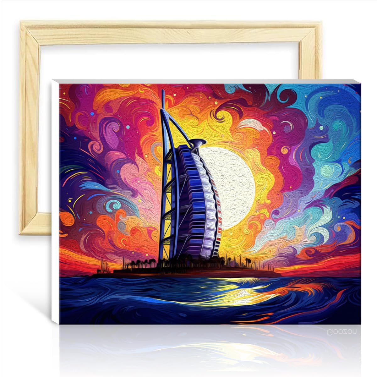 TANGFEIY Paint by Numbers Kits Color Burj Al Arab DIY Digital Oil Painting Adults with Brushes and Acrylic Pigment on Canvas Artwork Adult Paint with Frame(40x50cm) — image 1