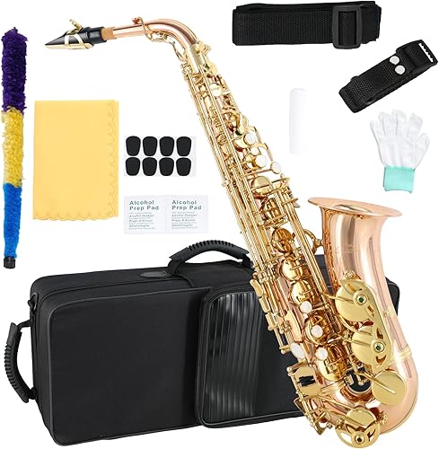 Miniatura 36 de EASTROCK Kit completo de saxofón alto de níquel negro/dorado para estudiantes principiantes con estuche de transporte, boquilla, almohadillas