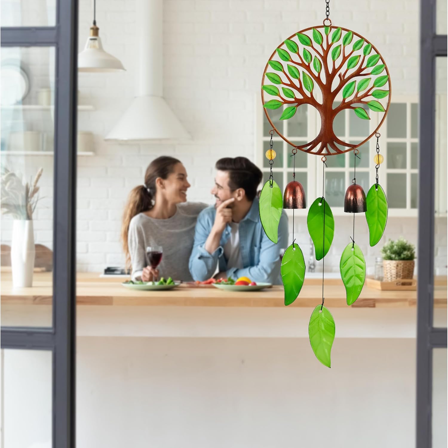 CoTa Global Tree of Life Wind Chime - Handmade Metal Hanging Decor, Rustic Brown Garden Ornament with Metal Tubes, Indoor Outdoor Porch Patio Yard Decoration - 24 Inches