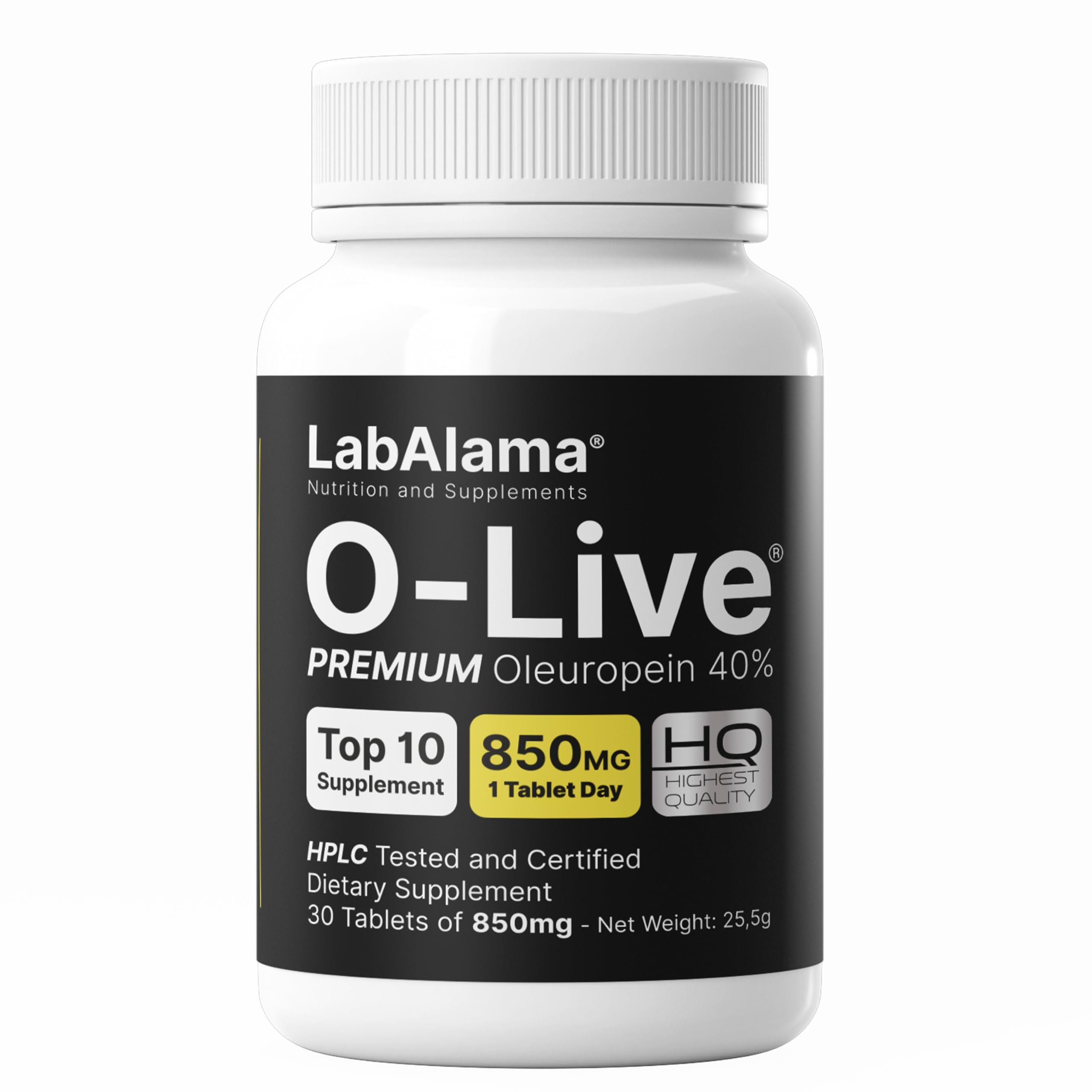OLIVE Integratore antiossidante a base dei polifenoli Oleuropeina 40% e Idrossitirosolo 20%. Favorisce metabolismo di carboidrati e lipidi. 30 compresse da 850 mg (1 Confezione)