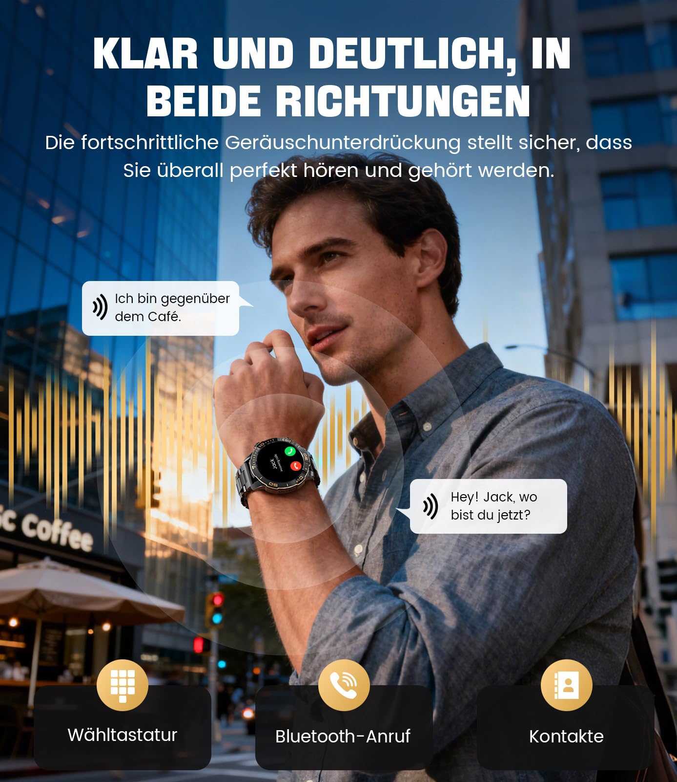 Smartwatch Herren mit Telefonfunktion Militär, 1.43" AMOLED Sportuhr mit 170+Sportmodi/800mAh Großer Akku, Herzfrequenz Schlafmonitor, IP68 Wasserdicht Fitnessuhr für Android iOS, Schwarz-Edelstahl | 170 + Sportmodi, IP68, wasserdicht, Herzfrequenz-/Schla