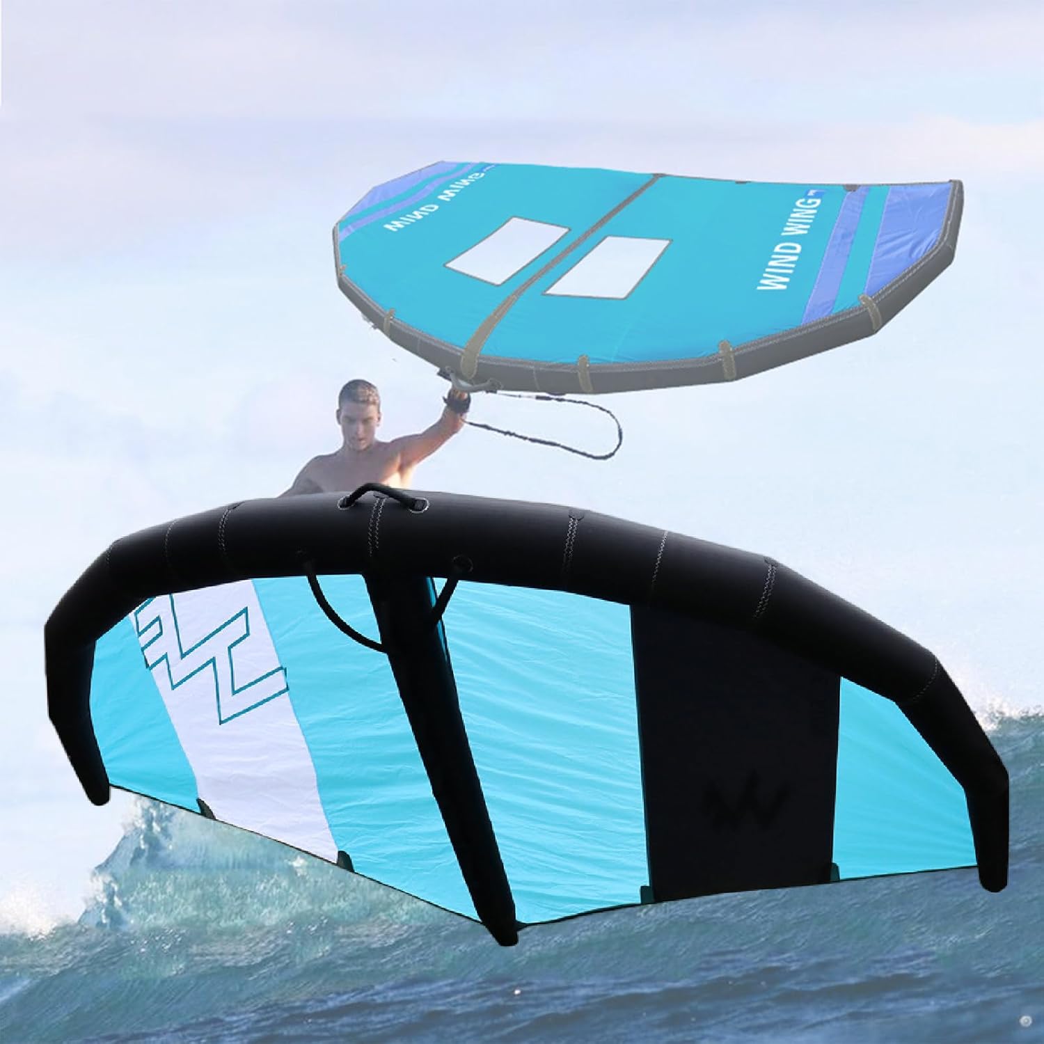 Inflatable Surfing with Visualization Window, Wing Handheld Surf Sail, Kitesurfing Wing Windsurfing Sail, Surfing Foil Wing for Paddle Board Water Sports,C