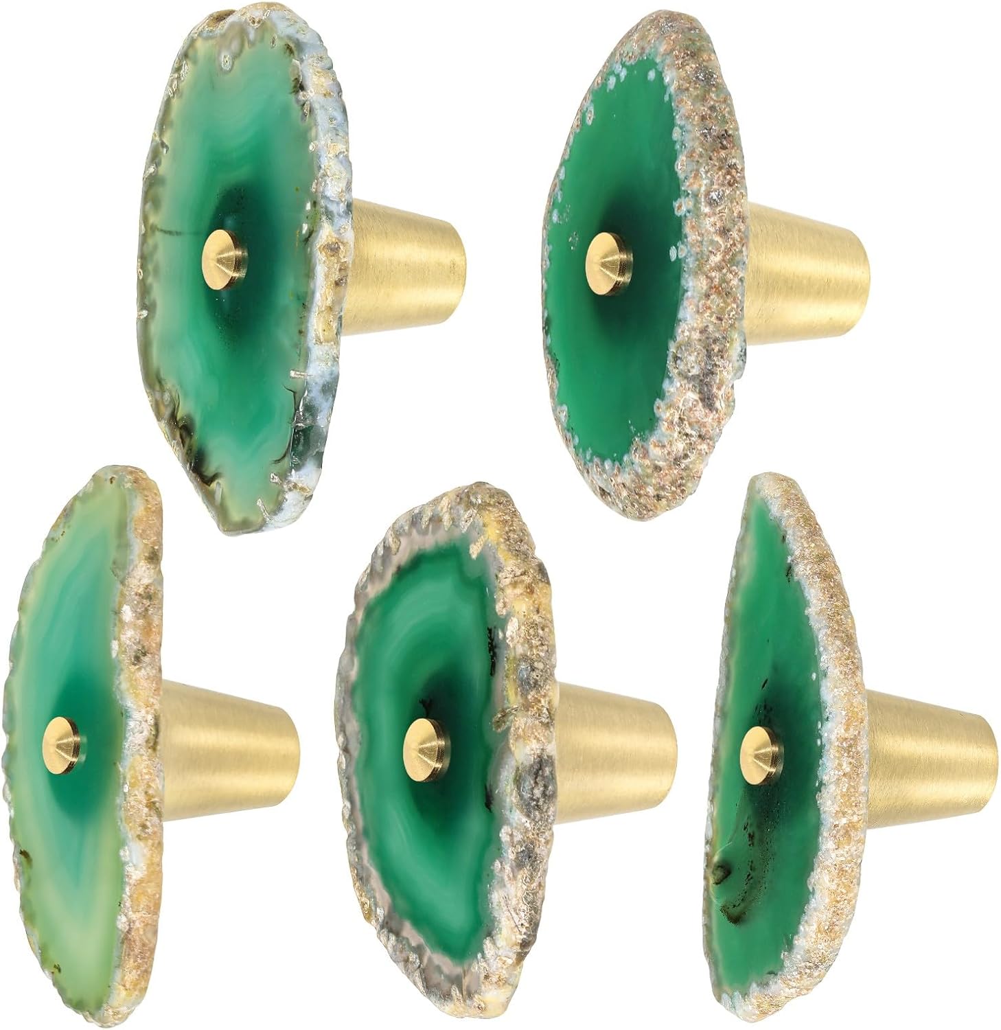 Sportmusies Pack of 4 Agate Stone Cabinet Knobs with Screws, Irregular-Shaped Agate Slices Brass Pull Handle Knobs Set for Closet Drawer Dresser Cupboard, Green