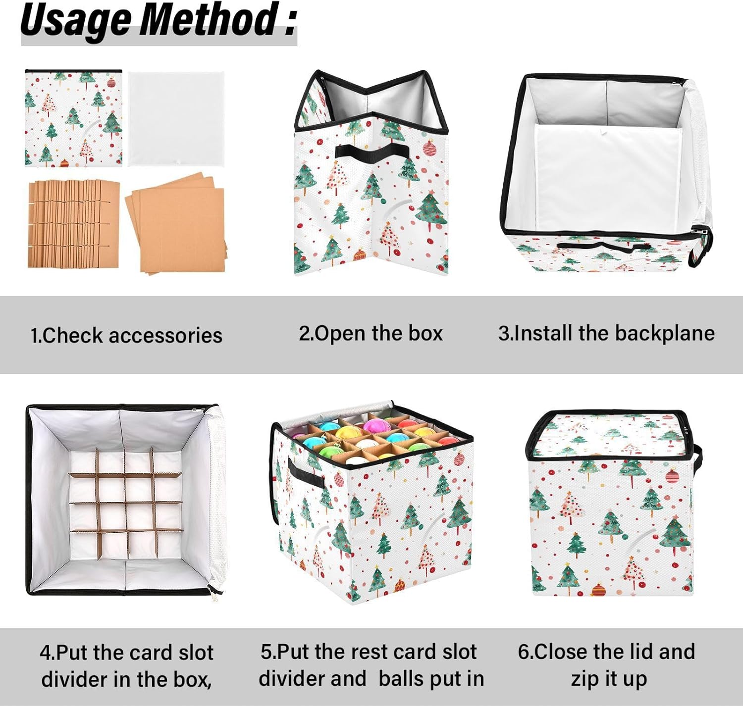 High Capacity Christmas ornament organizer Holds Up to 64, Zippered Top handy Holiday Storage Case with Lid,Circles with Christmas Elements